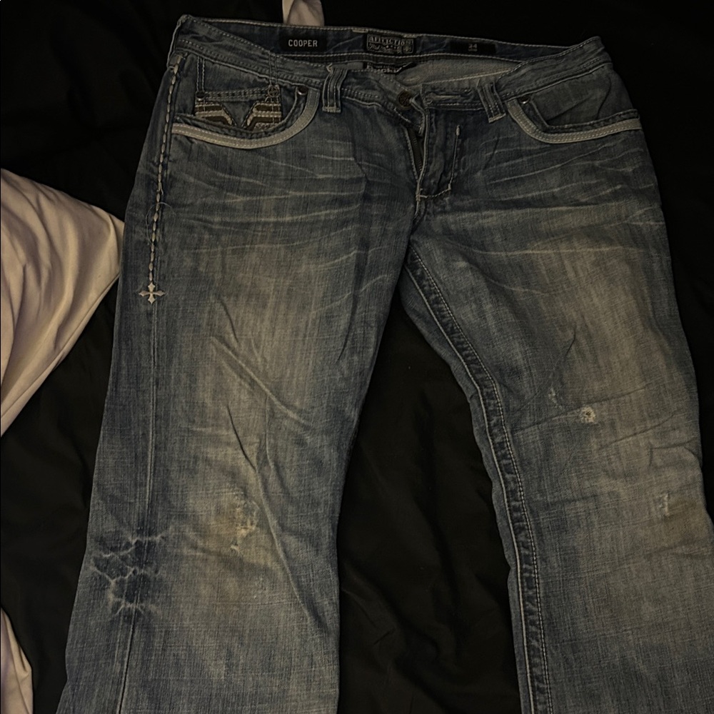 Blue Denim Jeans with Embellished Pockets